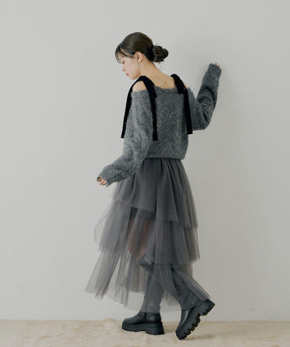 隨機網紗拼接傘裙