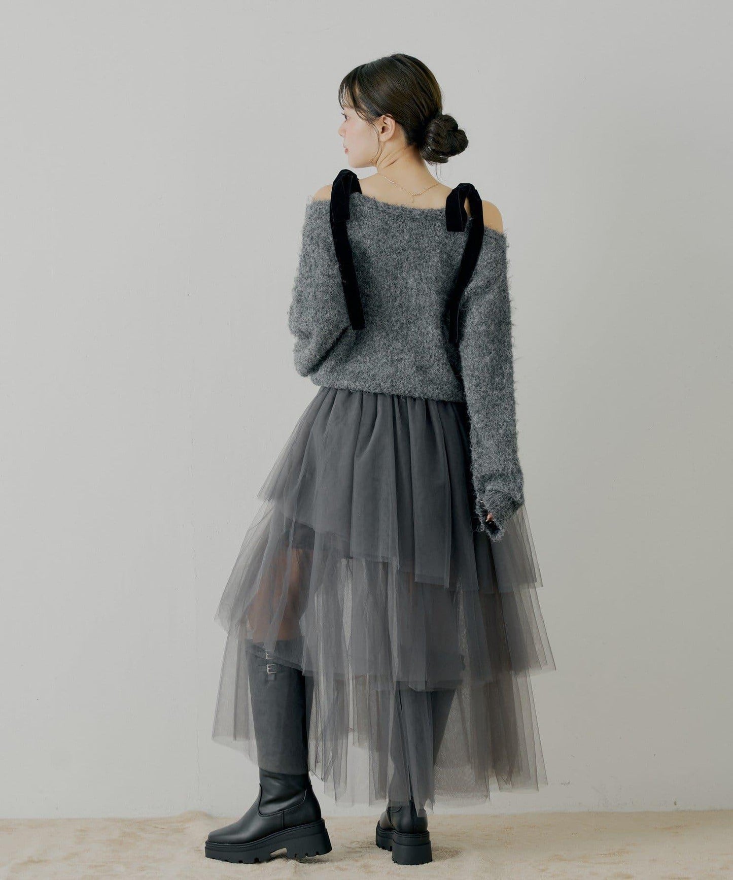 隨機網紗拼接傘裙