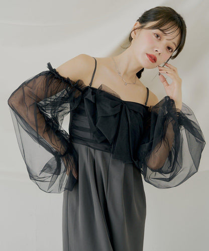 前綁帶拼接連體褲【SALON by Chico】