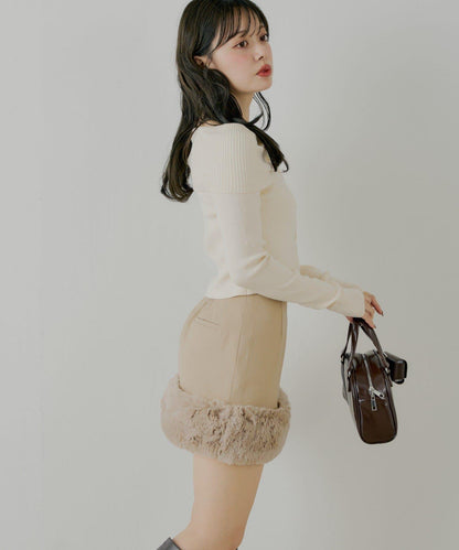 下襬毛絨緊身迷你裙