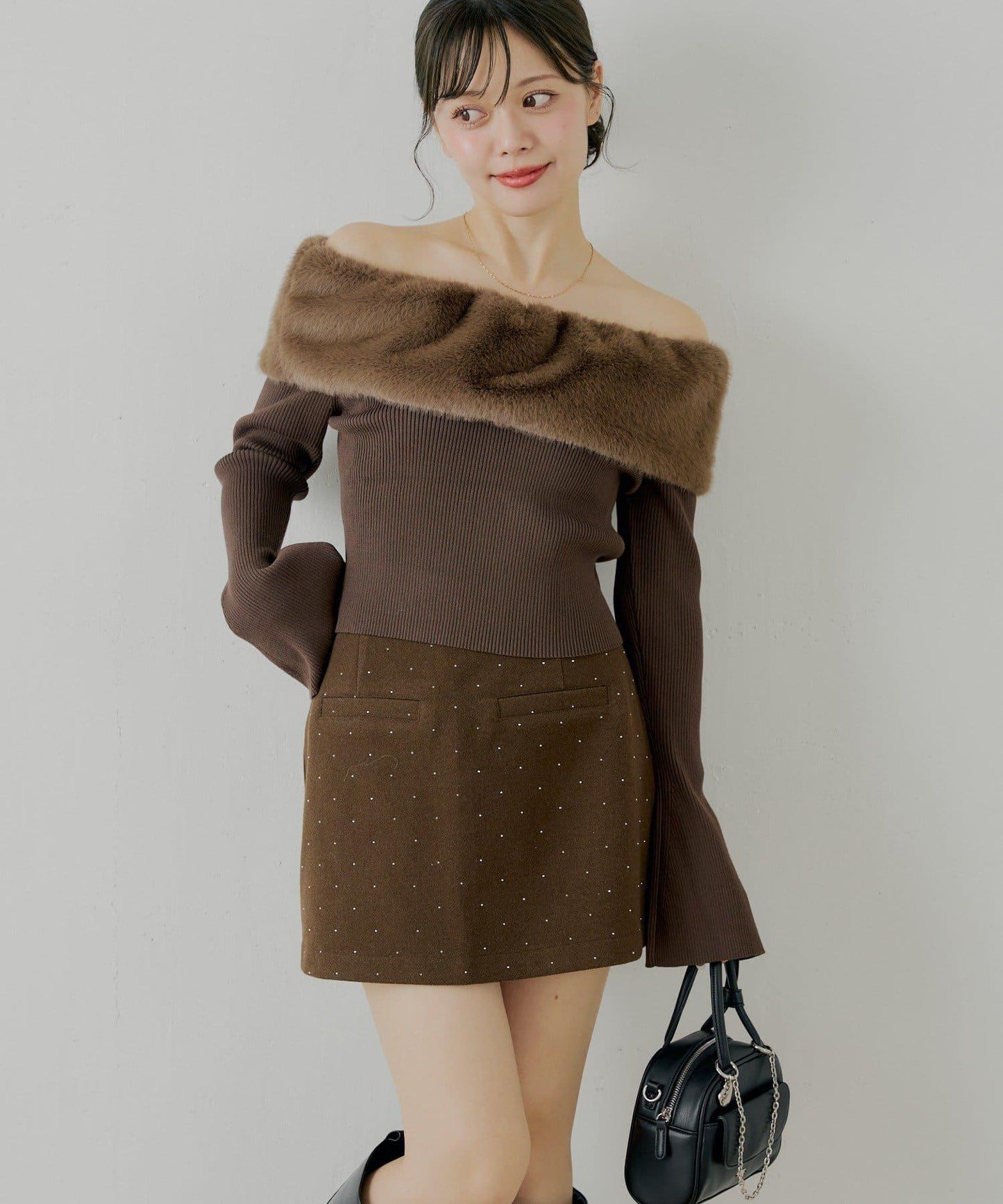 鑲鑽梯形修身迷你裙