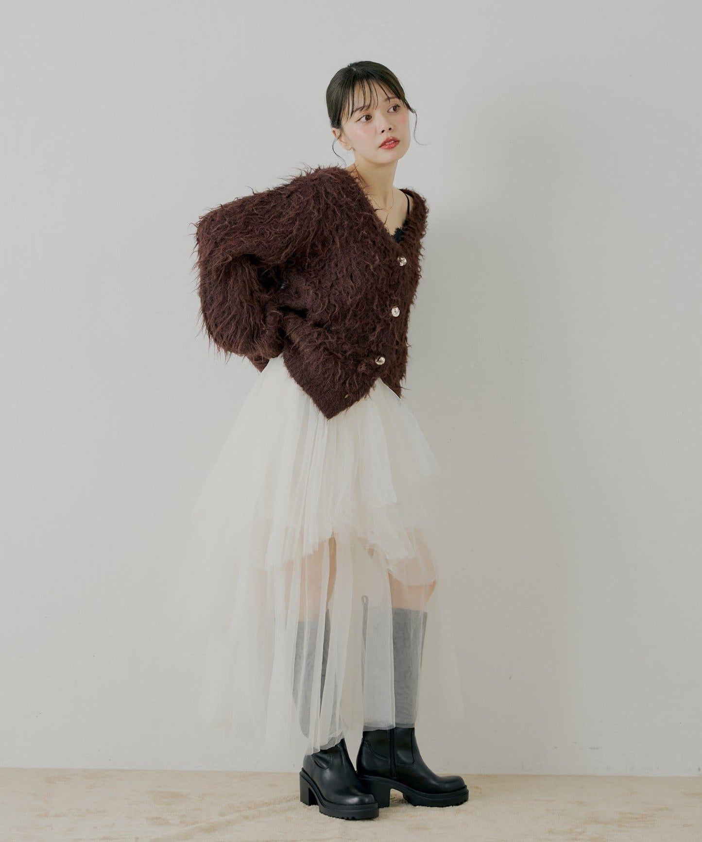 隨機網紗拼接傘裙