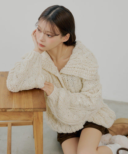 亮片編織寬鬆開衫