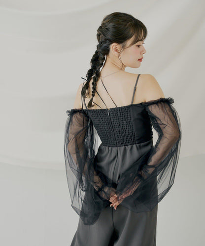 前綁帶拼接連體褲【SALON by Chico】