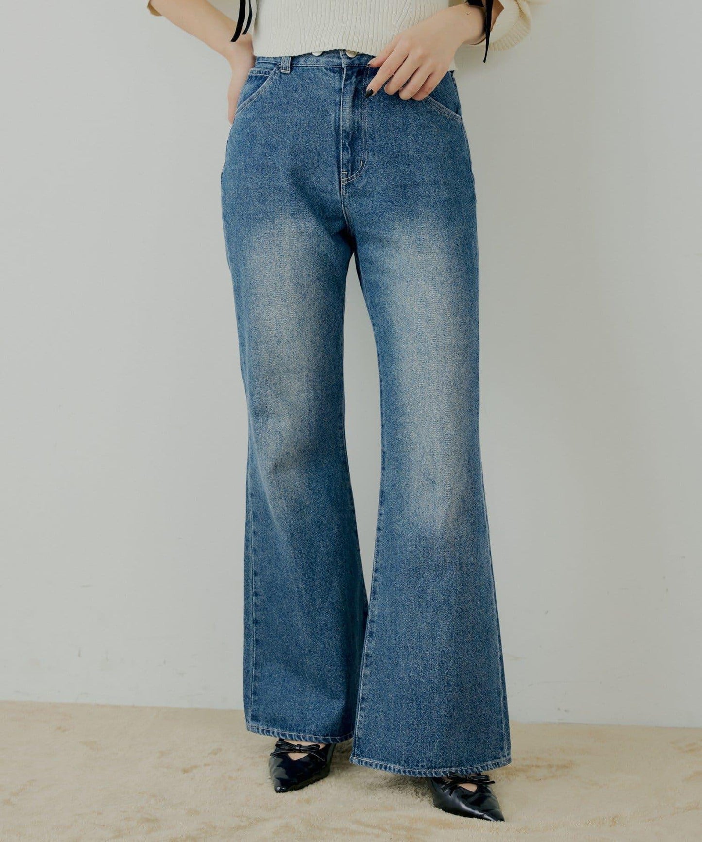 拼接補丁喇叭牛仔褲