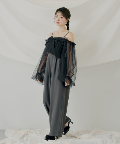 前綁帶拼接連體褲【SALON by Chico】