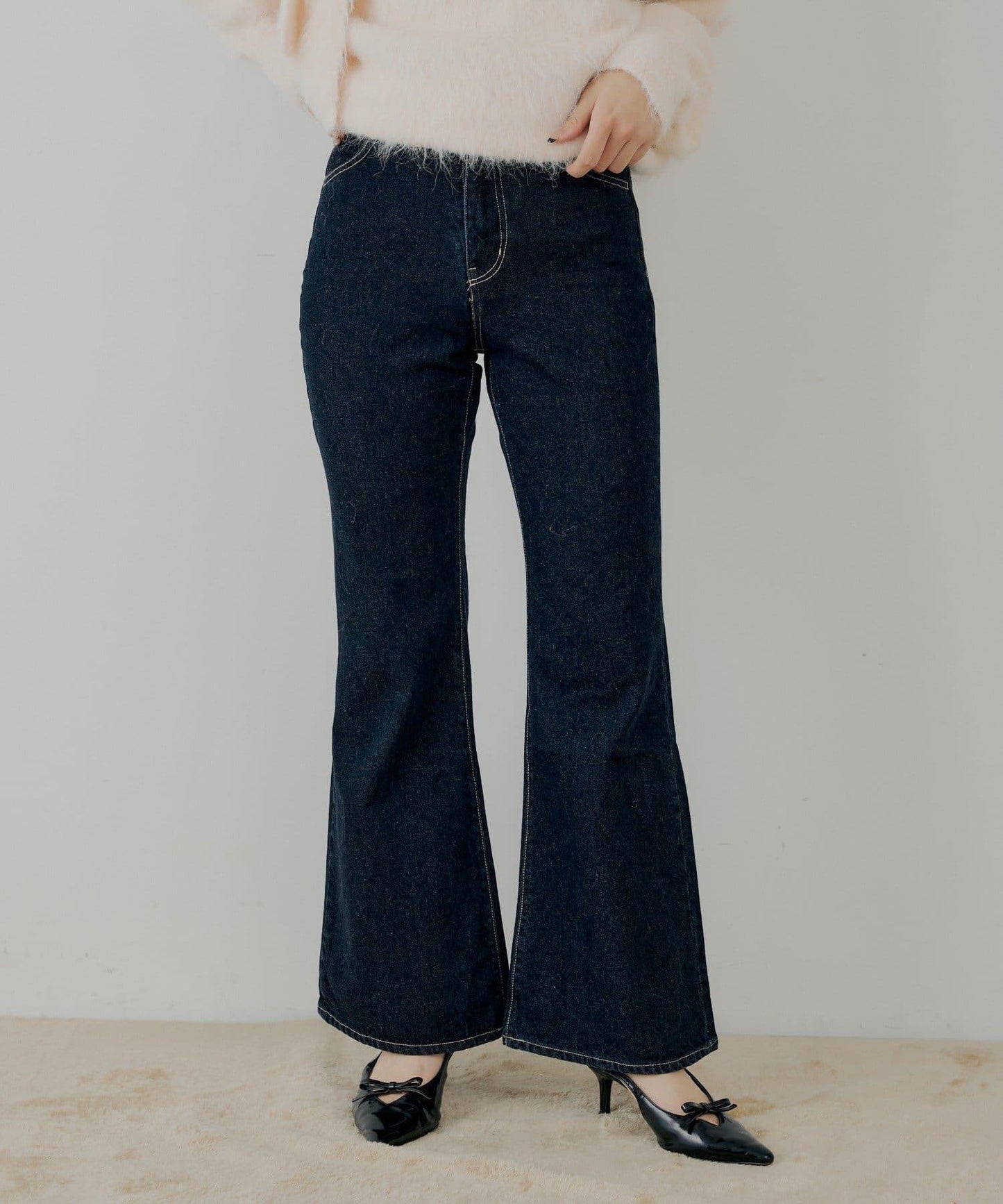 拼接補丁喇叭牛仔褲