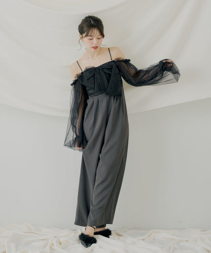 前綁帶拼接連體褲【SALON by Chico】