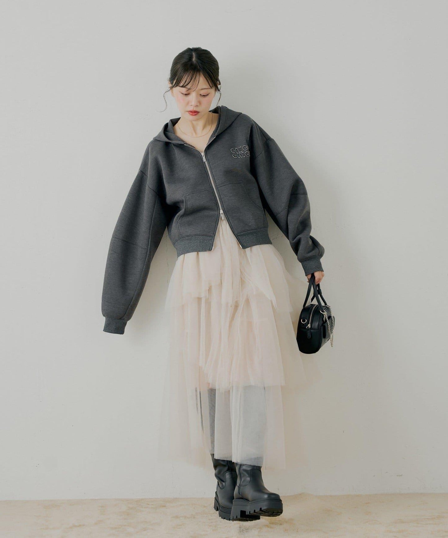 隨機網紗拼接傘裙