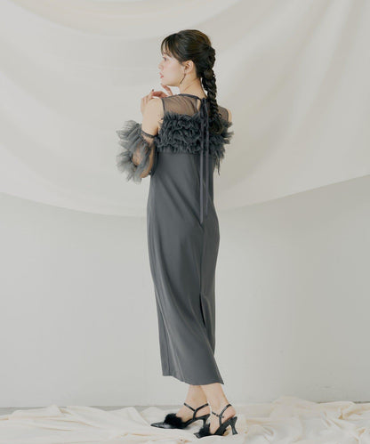 荷葉邊設計修身長款連衣裙【SALON by Chico】