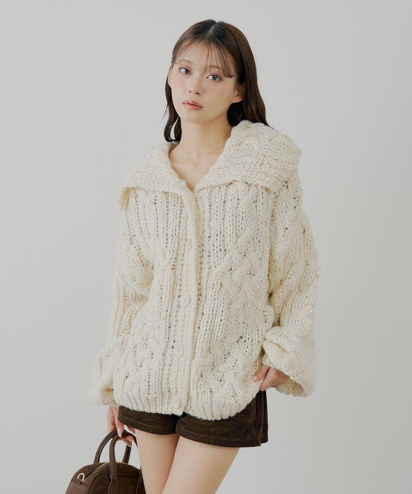 亮片編織寬鬆開衫