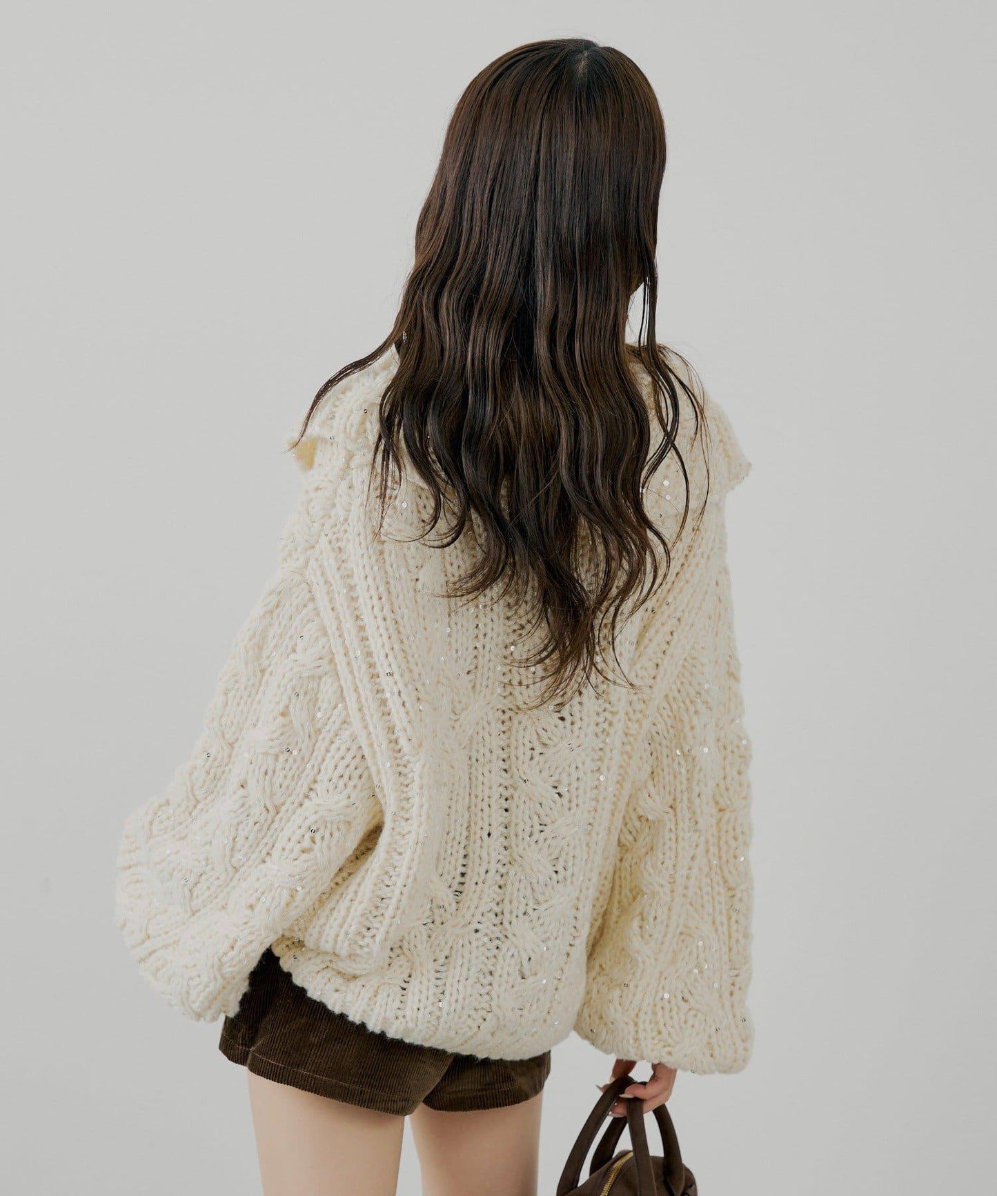 亮片編織寬鬆開衫