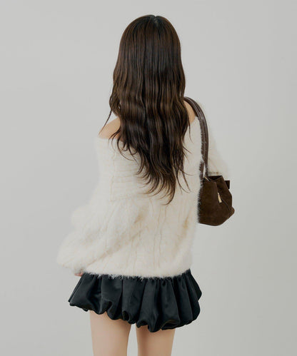 羅紋設計一字肩寬鬆針織衫