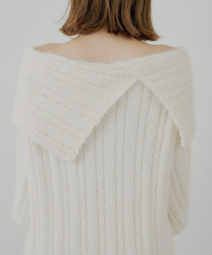 毛絨一字肩迷你連衣裙