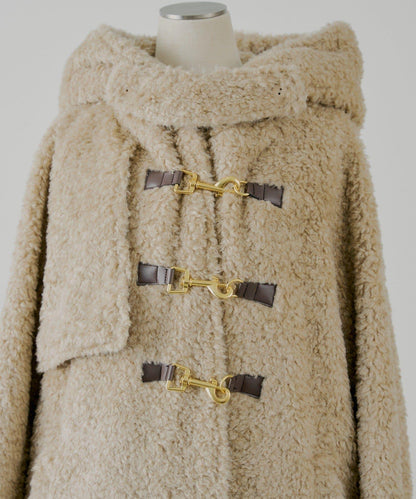 【SALON by Chico】短款羊羔絨連帽長款牛角扣大衣