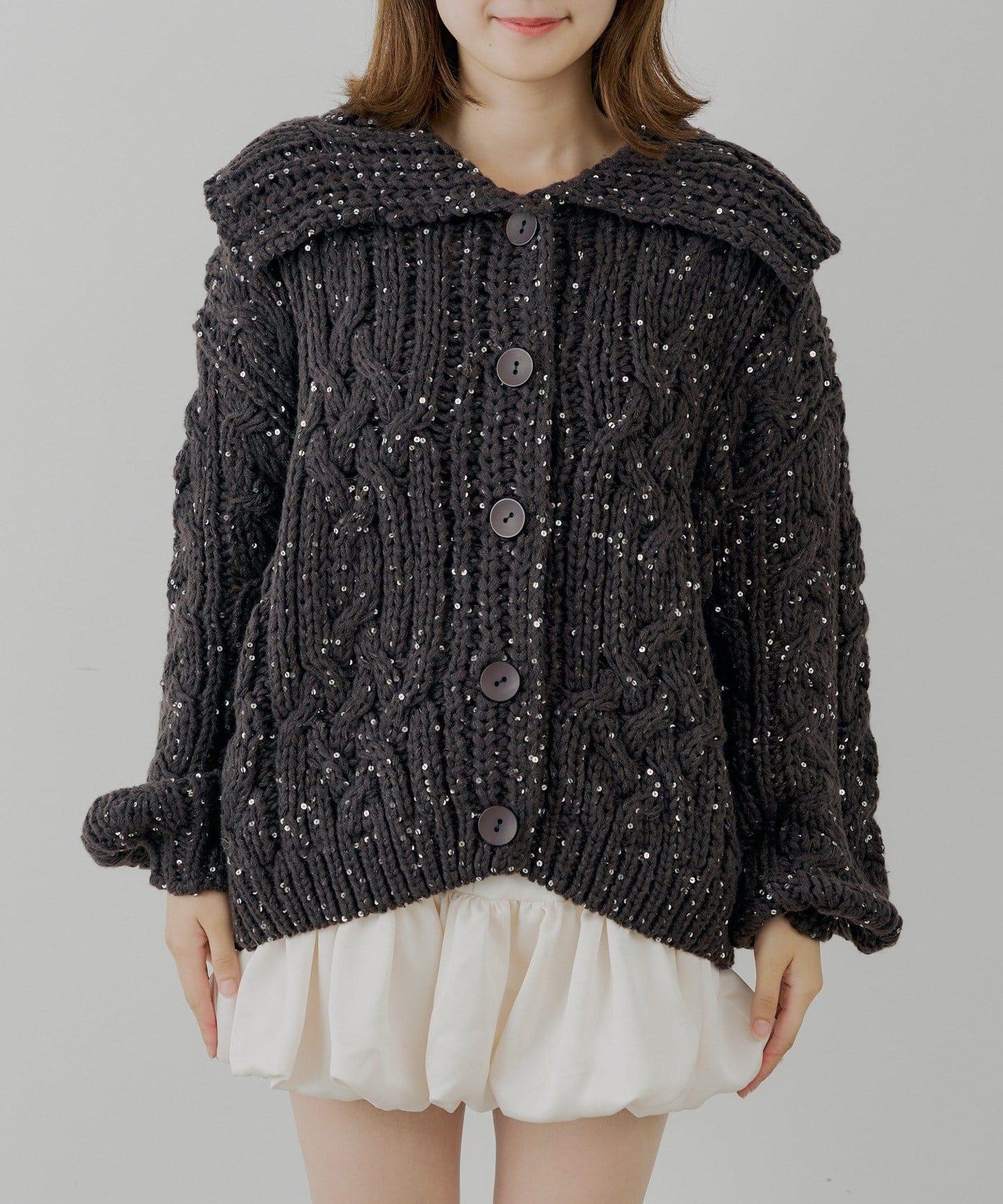 亮片編織寬鬆開衫