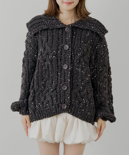 亮片編織寬鬆開衫