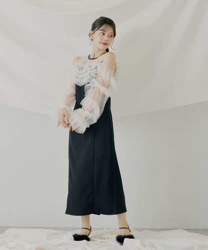 荷葉邊設計修身長款連衣裙【SALON by Chico】