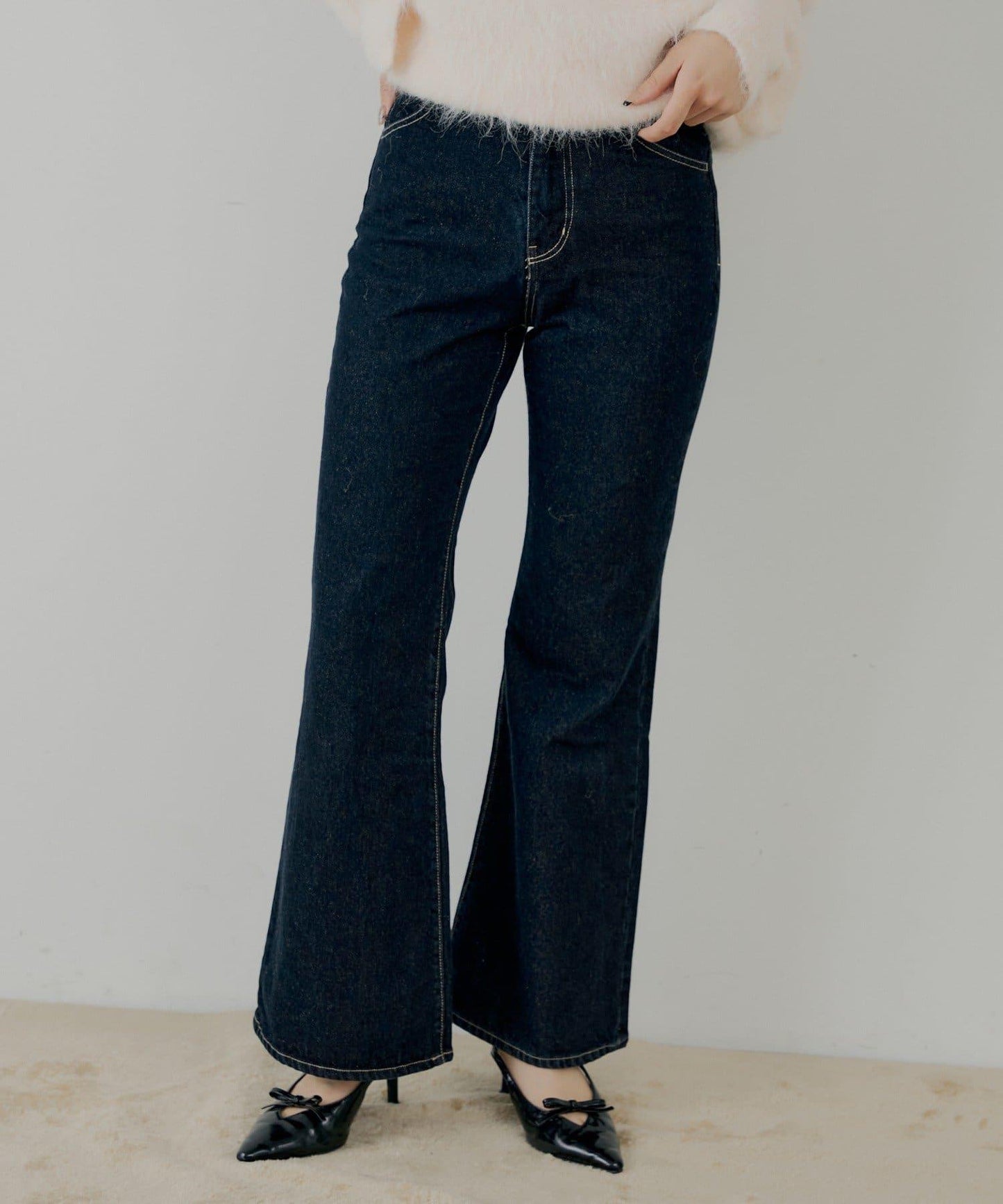 拼接補丁喇叭牛仔褲