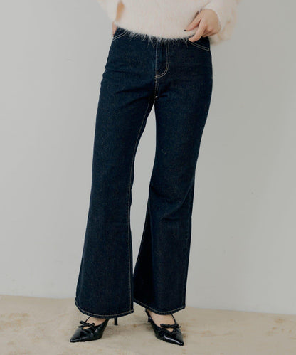 拼接補丁喇叭牛仔褲