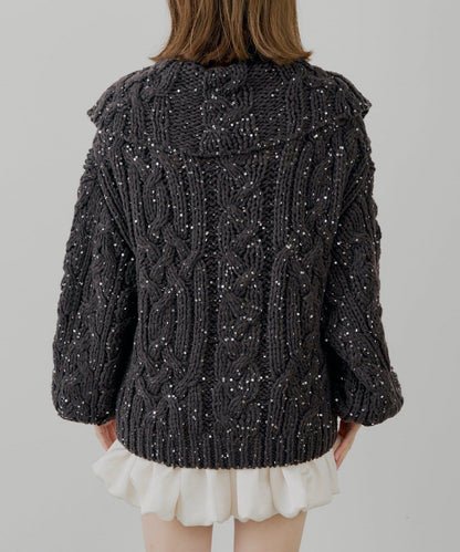 亮片編織寬鬆開衫