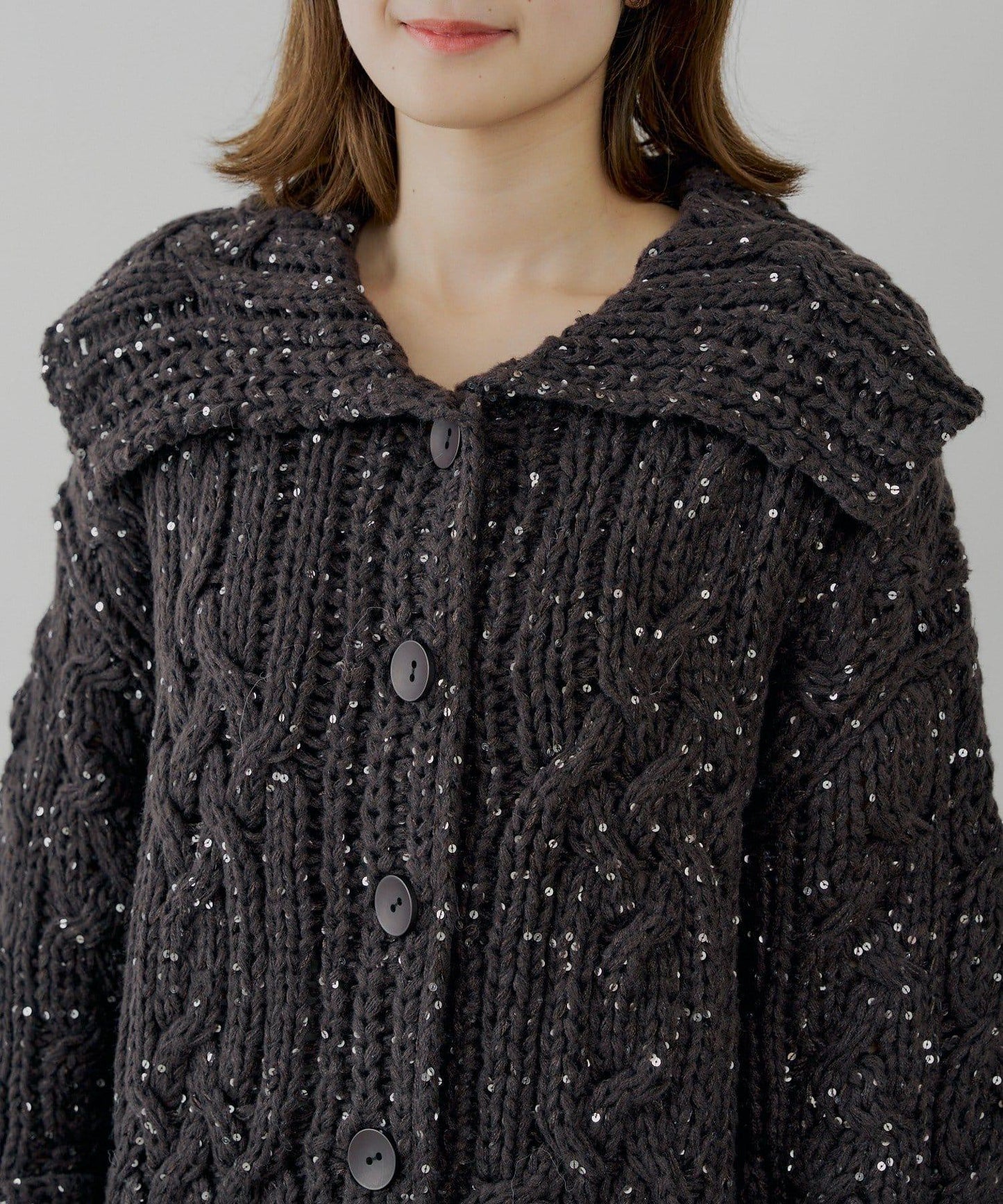 亮片編織寬鬆開衫