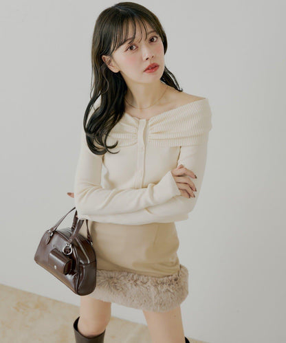 前扣露肩針織衫