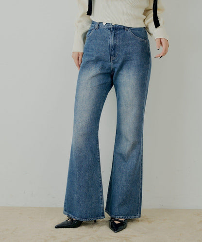 拼接補丁喇叭牛仔褲