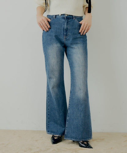 拼接補丁喇叭牛仔褲