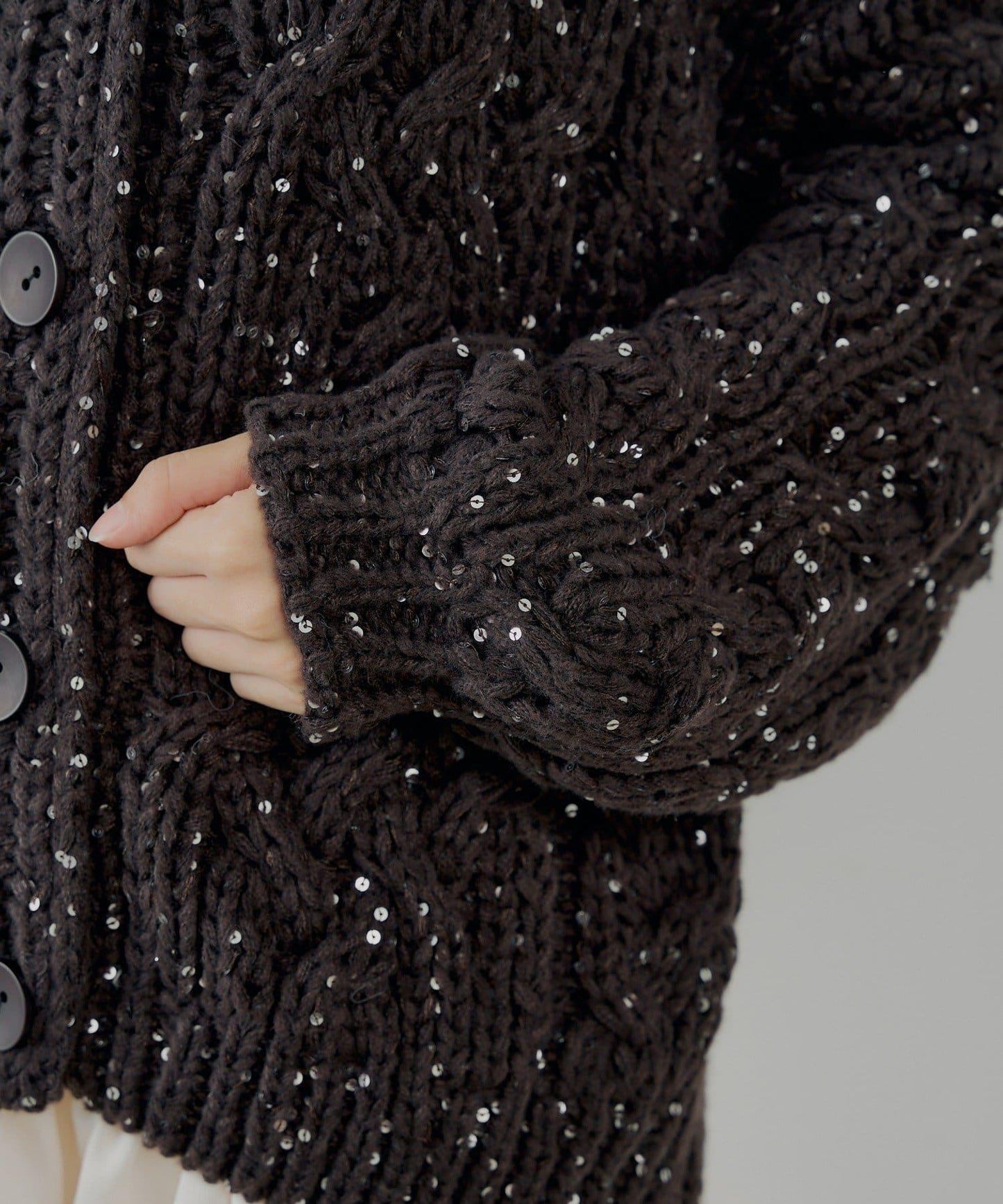 亮片編織寬鬆開衫