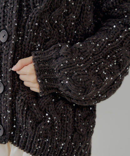 亮片編織寬鬆開衫