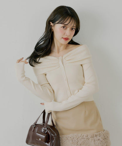 前扣露肩針織衫