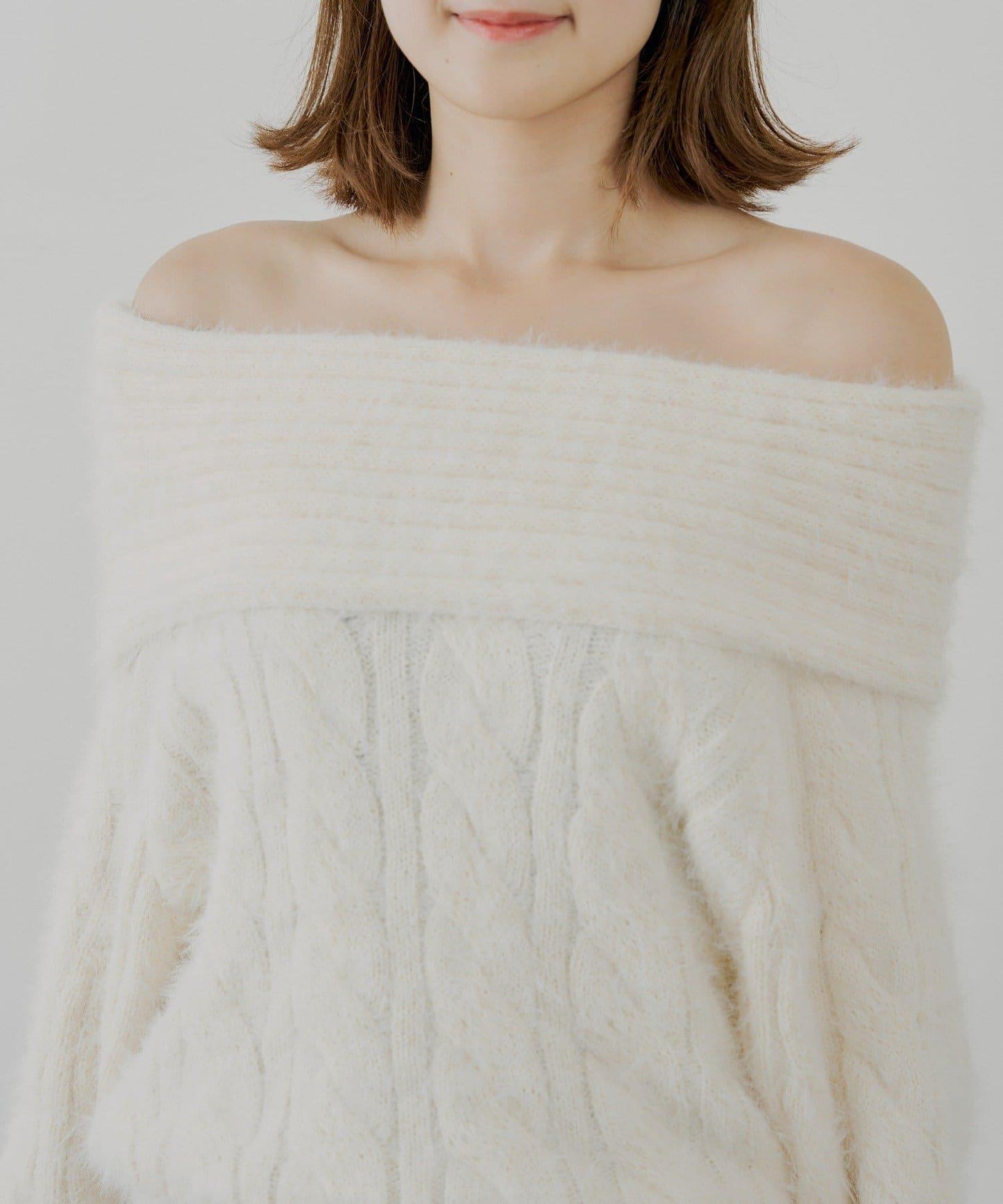 羅紋設計一字肩寬鬆針織衫