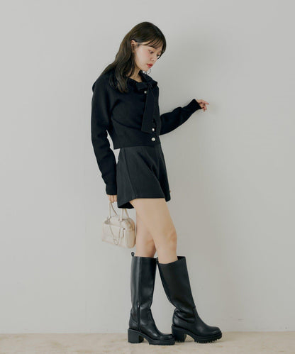 前繫帶珍珠荷葉邊上衣【SALON by Chico】