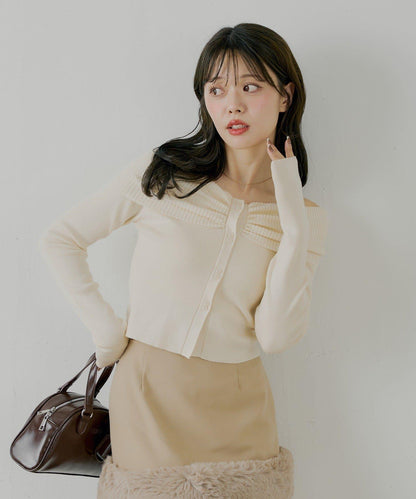 前扣露肩針織衫