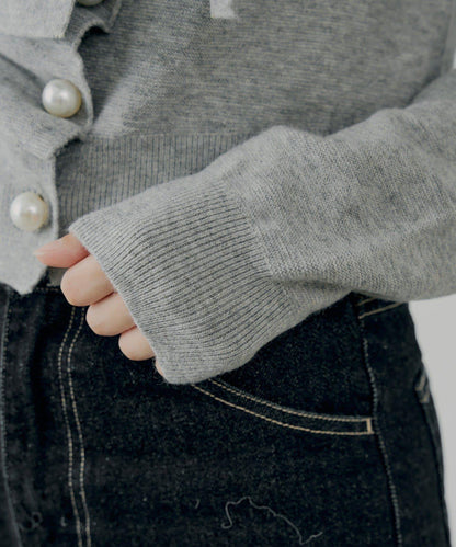 前繫帶珍珠荷葉邊上衣【SALON by Chico】