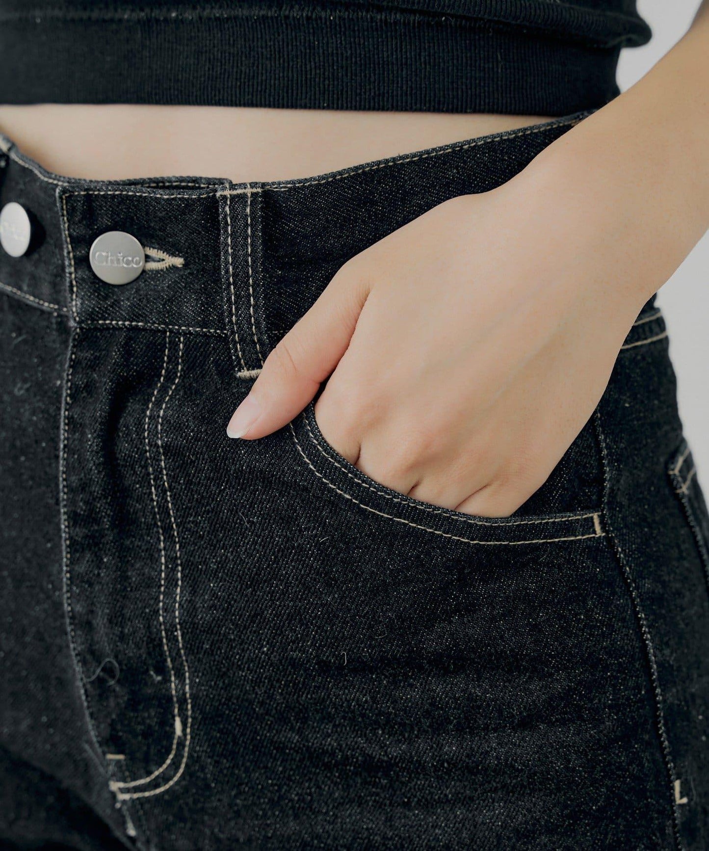 拼接補丁喇叭牛仔褲