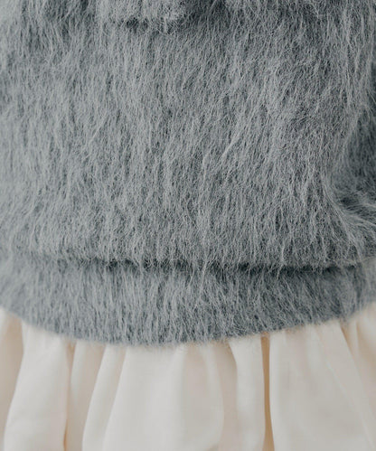 肩帶蝴蝶結露肩開衩一字領針織衫