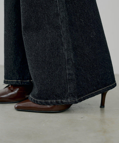 拼接補丁喇叭牛仔褲