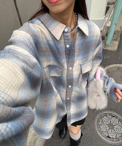 拼色格紋襯衫夾克