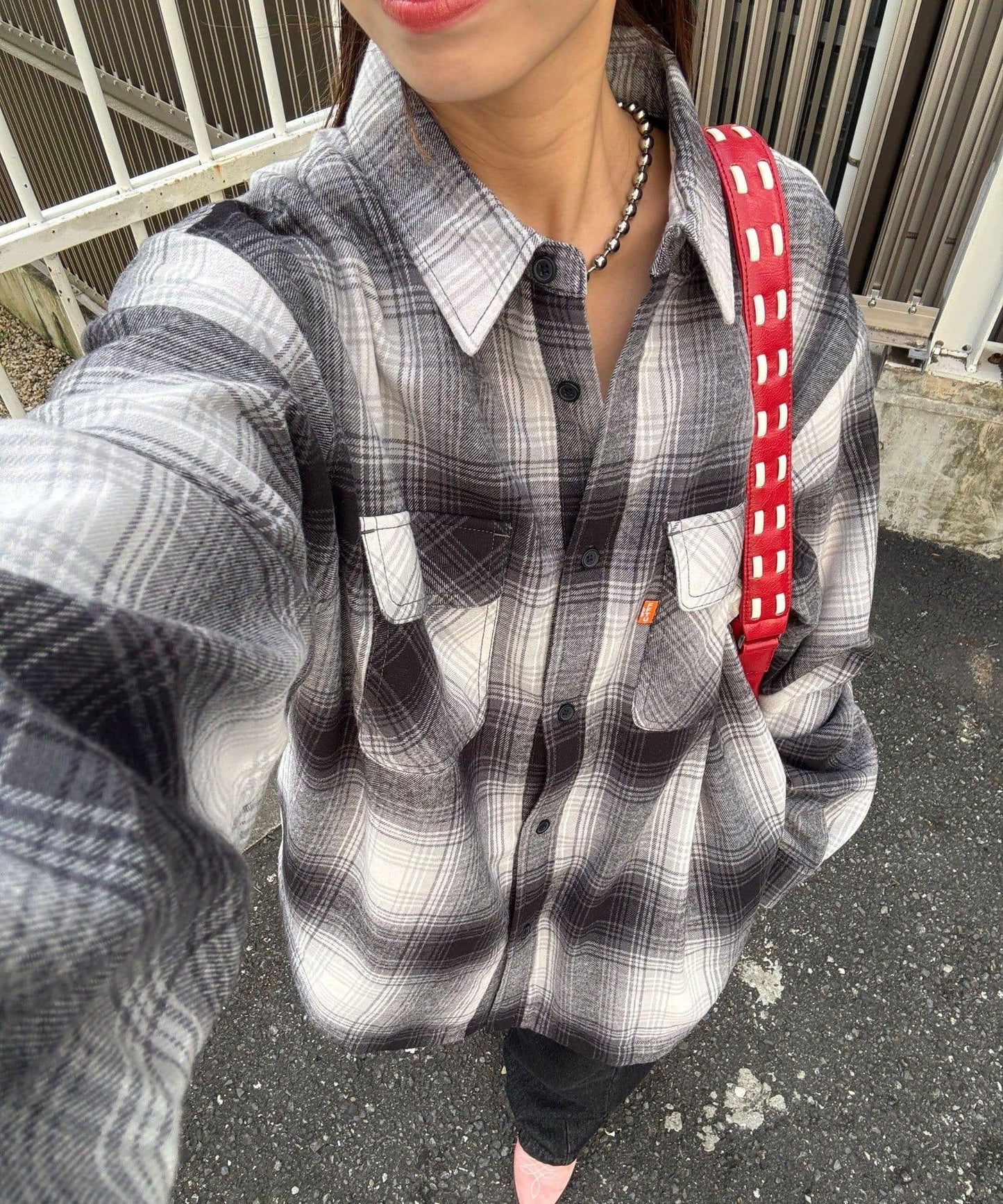 拼色格紋襯衫夾克