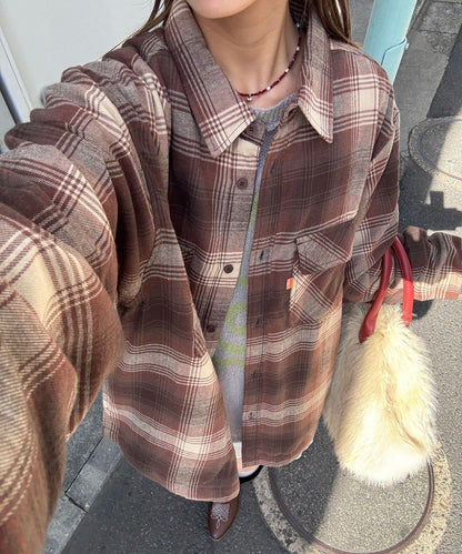 拼色格紋襯衫夾克