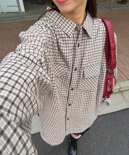 拼色格紋襯衫夾克