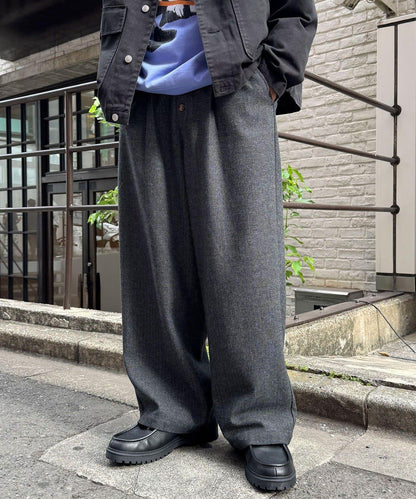 斜紋寬鬆休閒長褲