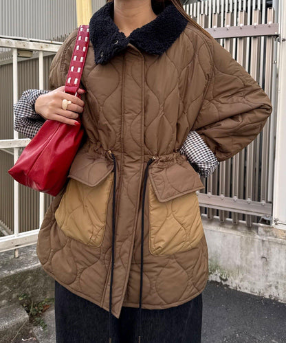 拼接羊羔絨拼色夾棉中長款外套