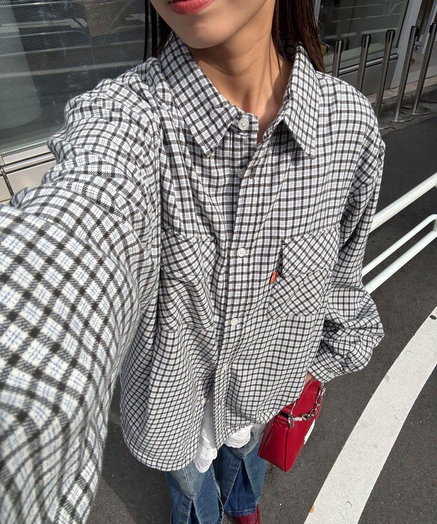 拼色格紋襯衫夾克