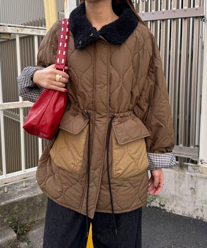 拼接羊羔絨拼色夾棉中長款外套