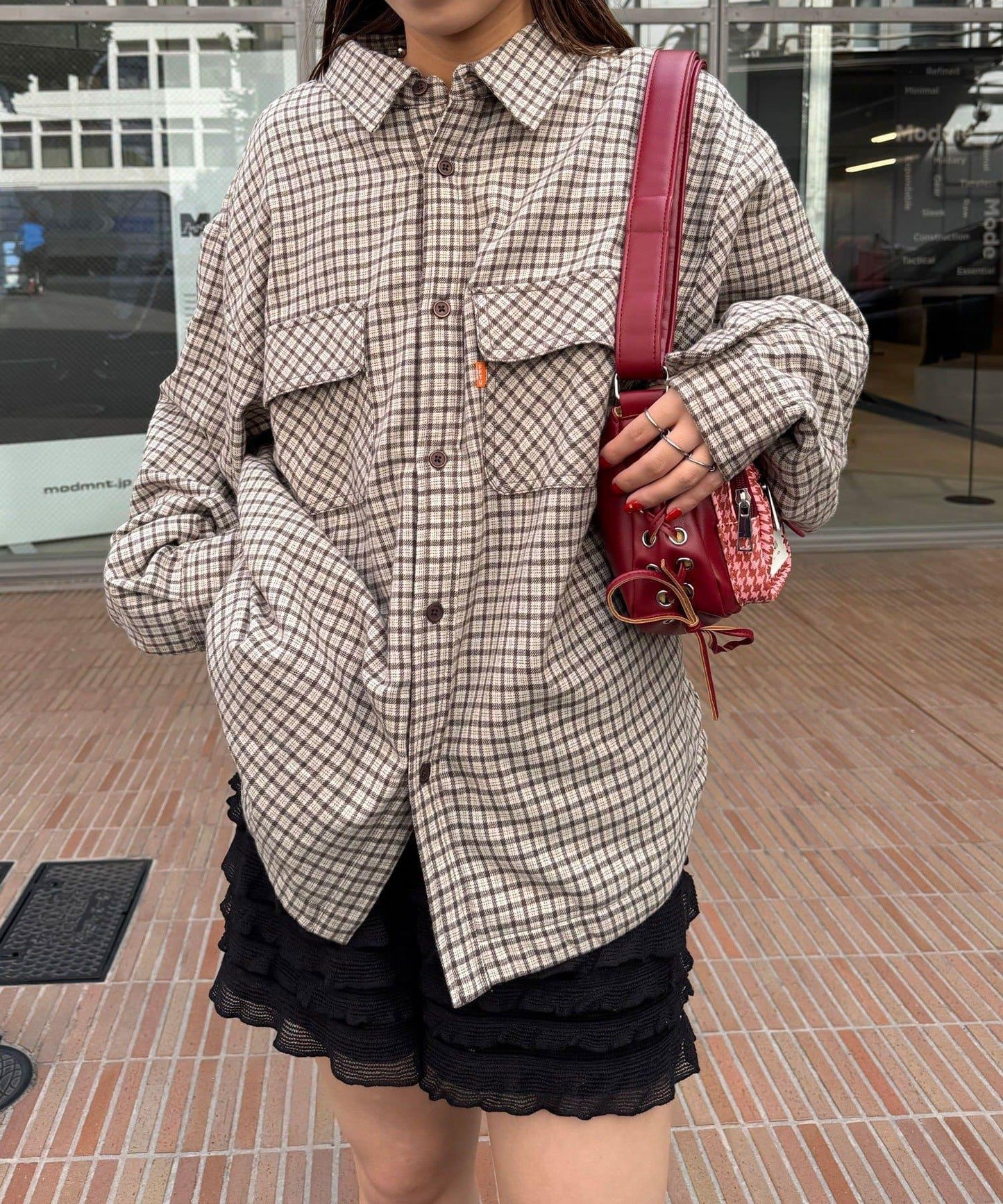 拼色格紋襯衫夾克