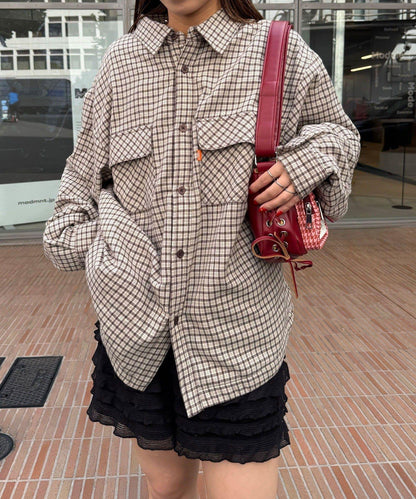 拼色格紋襯衫夾克