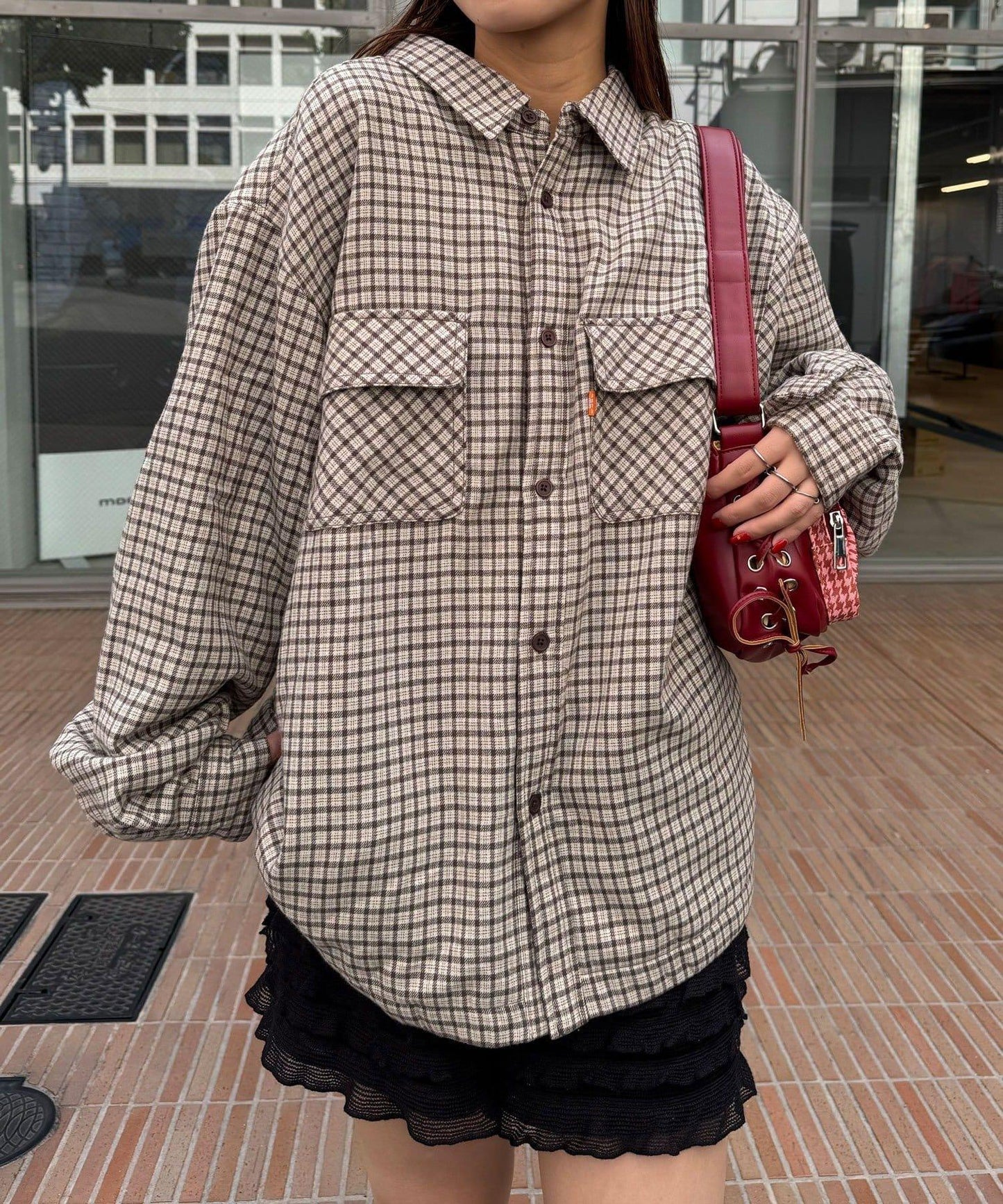 拼色格紋襯衫夾克